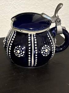 Wekara Senfglas mit Deckel, Kobalt & Weiß Zinn Scharnier ohne Löffel - Bild 1 von 8