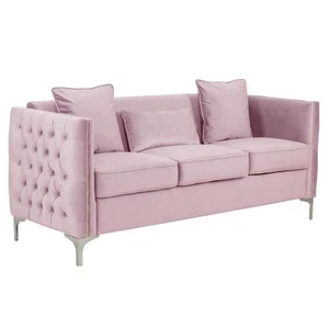 Bayberry Pink Velvet Sofa with 3 Pillows - Picture 1 of 9
