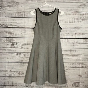 Rebecca Taylor Fit and Flare Dress Virgin Wool Blend Genuine Lamb Leather Trim 6 - Picture 1 of 6