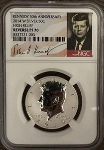 2014 W 50C REVERSE PROOF SILVER KENNEDY HALF DOLLAR NGC PF70 50TH ANNIVERSARY - Picture 1 of 2