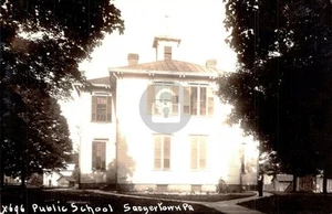 Saegertown PA Public School Boy With Bicycle Man RPPC Photo Postcard COPY - Picture 1 of 2