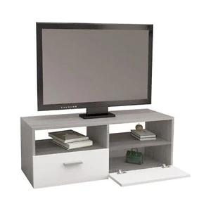 Mobile TV armadio moderno 2 ripiani ante 95x36x35 cm bianco grigio da salotto - Foto 1 di 5
