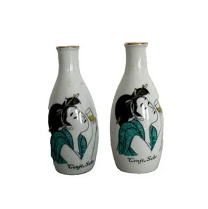 2 Vintage Porcelain Genji Sake 6" Bottles Geisha Shizuoka Japan Toyo Jozo Co - Picture 1 of 3