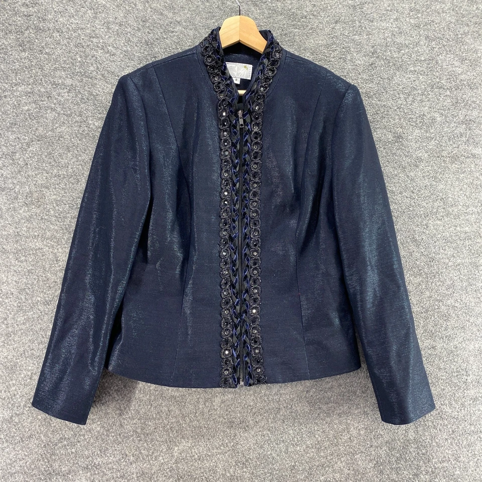 Chaqueta Alberto Makali Mujer 8 Negra Cremallera Completa Cuello en V Estrás Manga Larga Foto 1 de 4