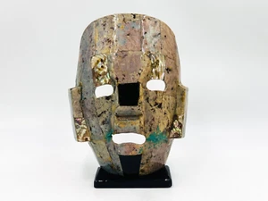 Maschera viso sepoltura tribale azteca Maya vintage pietre semipreziose abalone turchese - Foto 1 di 7