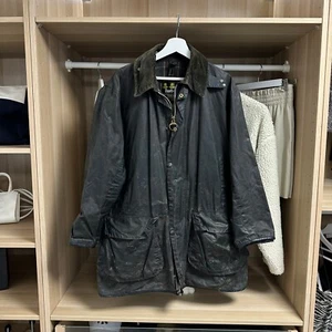 Vintage Barbour Mens Border Wax Country Coat Jacket Coat Size L Dark Green - Picture 1 of 11