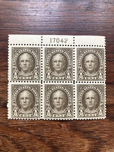 US #553 1/2 Cent Nathan Hale Pl# Block of 6 - Picture 1 of 2