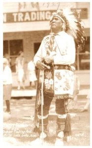 Postcard RPPC Indian Spirit Buffalo Trading Post Mille Lacs Lake Minnesota 1929 - Picture 1 of 3