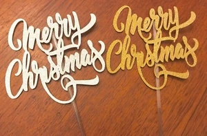 Christmas cake topper merry Christmas gold silver glitter xmas decoration - Picture 1 of 12