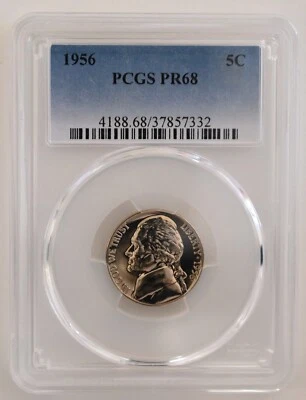 ONE OF PR68 1956 JEFFERSON NICKEL PCGS GRADED US 5C PROOF P-MINT EXACT COIN - Image 1 of 4
