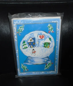 10 NOS CHRISTMAS GREETING CARDS WITH ENVELOPES SNOWMAN/SNOWGLOBE - Picture 1 of 2