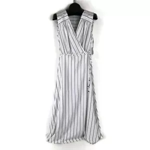 NUOVO Calvin Klein Maxi Abito Donna a Righe con Cintura Taglie Forti 14W Surplice Carriera - Foto 1 di 12