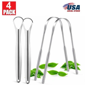 4-Pack Tongue Scraper Cleaner Stainless Steel Dental Fresh Breath Cleaning Oral - Picture 1 of 12