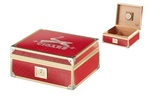 ANGELO HUMIDOR BORDI ROSSI E OTTONE con IGROMETRO/10,24×8,66× D4,53" - Foto 1 di 1