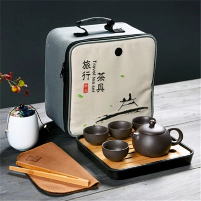 travelling tea set portable bag yixing zisha teaset tea plate reservoir tea tray - Image 1 of 4
