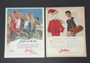 Jantzen 1944 Ugly Christmas Sweater 1954 Kharafleece Santa BIG Print Ads 2 x LOT - Picture 1 of 3