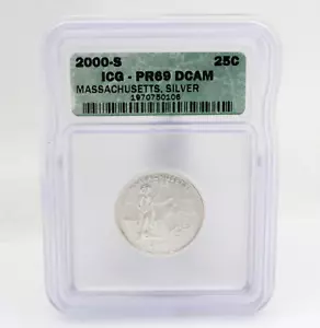 2000-S ICG PR69 DCAM Silver Proof Massachusetts State Quarter - Picture 1 of 4