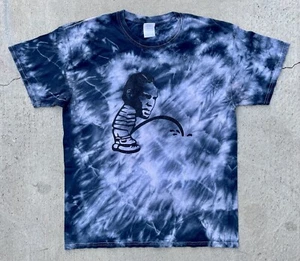 R. Kelly x Calvin and Hobbes Bootleg Tie-Dye T-Shirt Tee (Blue) LARGE Rare - Picture 1 of 6