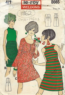 1960s Vintage Sewing Pattern B34" DRESS (1862) Barbara Hulanicki (Biba) - Image 1 of 2