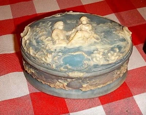 Portagioie vintage originale in pietra Incolay BLU portagioie Art Nouveau - Foto 1 di 4