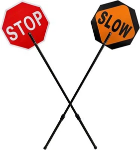 60cm Stop Slow Sign Reflective Double-Sided Traffic Sign 150cm Telescopic Handle - Picture 1 of 9