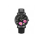 Womens Wristwatch DIDOFA' FLOWERS DF-3020C Leather Black Swarovski 3D