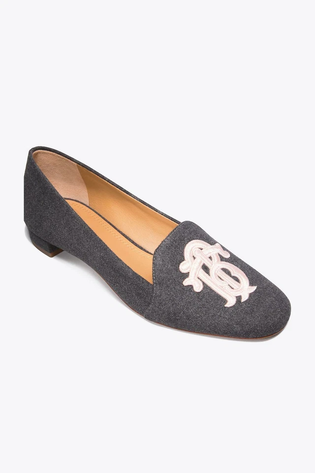 Tory Burch Antonia Monogram Loafer Ballet Flats Ballerina Shoe Grey 7