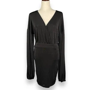 Mini Vestido Princesa Polly Mujer Talla 12 Negro Tejido Slinky Crossover Mangas Largas - Imagen 1 de 16