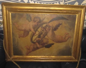 XVII secolo Olio su cartone - Putti - Angeli Scuola toscana Cornice - Foto 1 di 4
