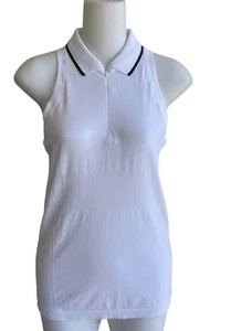 Athleta Momentum Polo Tank Top 1/4 Zip Collared Neck White Odor Tech Size XS New - Picture 1 of 4