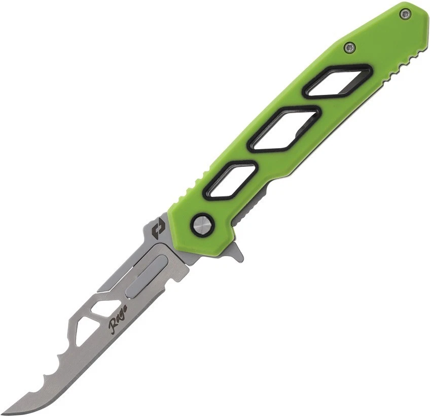 Schrade Isolate Enrage Linerlock 1197645 2.25" Stainless Green Rubber Knife