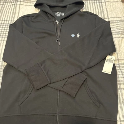 Auténtica sudadera con capucha Polo Ralph Lauren para hombre con cremallera completa, clásica negra talla grande nueva con etiquetas Foto 1 de 4