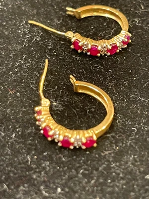 14K Genuine  Diamond & Ruby Earrings - Image 1 of 4