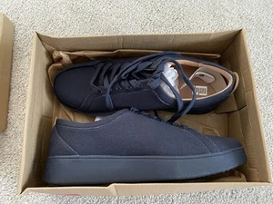 NEW FITFLOP WOMEN'S 9 MIDNIGHT BLUE RALLY CANVAS TRAINERS SNEAKERS SHOES - Picture 1 of 7