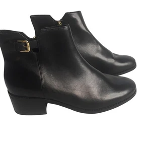 Cole Haan Boots Womens Size 10.5 Black Leather Ankle Block Heel Side Zip Buckle - Picture 1 of 12