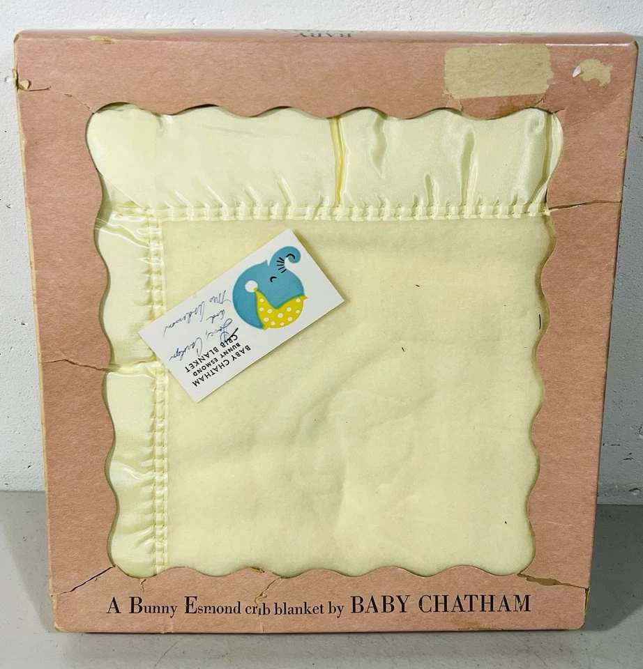 Винтажное одеяло для кроватки Chatham Yellow Bunny Esmond оригинальная коробка 1940-50-е 36x50 - Изображение 1 из 3