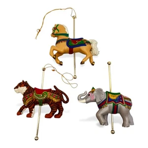 Vintage Avon Childrens Carousel Ornaments Animals Horse Tiger Elephant 1980s - Picture 1 of 16