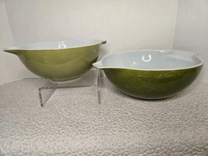 Pyrex 443 (2 1/2 Qt.) & 444 (4 Qt.) Verde Avocado Grün Rührschüsseln Vintage - Bild 1 von 16