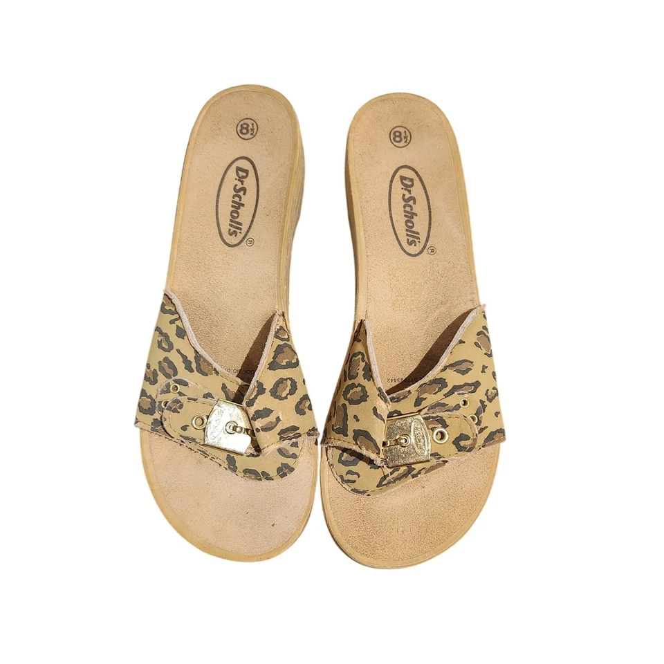 Sandálias femininas Dr Scholls com estampa de leopardo salto cunha conforto tamanho 8.5 - Imagem 1 de 3