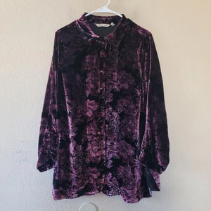Soft Surroundings Velvet Silk Blend Top Women Size Large Dark Floral Whimsygoth - Picture 1 of 8