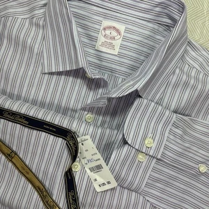 NWT Brooks Brothers Shirt Mens Large Purple White Striped Oxford Button Down - Picture 1 of 7