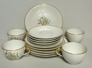Ceralene Raynaud TREE OF GOLD 14 Piece Set SALAD BREAD PLATES CUPS SAUCERS - Picture 1 of 4