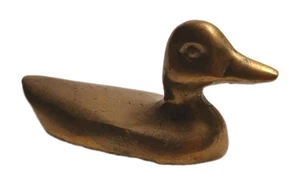 Vtg Solid Brass Duck Paperweight Mini Figurine 3" Mid Century Modern MCM Patina - Picture 1 of 10