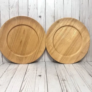 Juego de 2 platos de madera de acacia vintage del mercado mundial hechos en Tailandia - Imagen 1 de 7