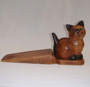 Wooden Sitting Cat Decorative Door Stop handmade in Thailand from Acacia Wood - Picture 1 of 4