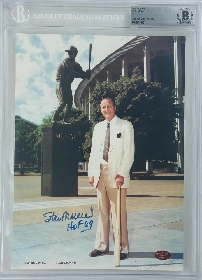 STAN MUSIAL SIGNED BAS SLABBED 8X10 PHOTO ST LOUIS CARDINALS AUTOGRAPH 763 BAS  - Image 1 of 1