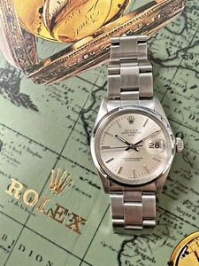 Mens Rolex Oyster Perpetual Date Stainless Steel Silver Dial 34mm Watch - Picture 1 of 7