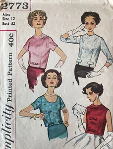 50s Vtg Simplicity Pattern #2773 Dressy Overblouses Embellished Trim COMPLETE - Picture 1 of 6