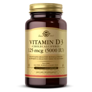 SOLGAR(CHOLECALCIFEROL) VITAMIN D3 125 MCG (5,000 IU) VEGETABLE CAPSULES 240 - Picture 1 of 1