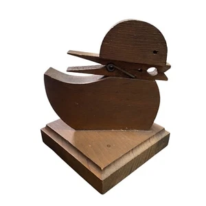 Portatarjetas de madera para recetas de pato pájaro pollito pinza para ropa cocina oficina años 80 de colección - Imagen 1 de 4